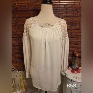 Women’s Cream Lace-Shoulder Long Sleeve Top